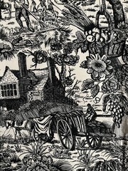Toile Fabric Cotton Vintage Black Beige 2 Yds + 25″ (97″) x 44″(W) Farm Theme