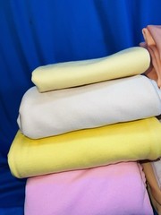 8pcs (17yds, 7 lbs) polyester double knit fabric/remnants in pastels, mostly EUC