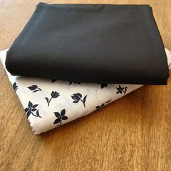 Vintage Coordinating Cotton Fabrics Black/White Solid & Print 4+ Yards NOS
