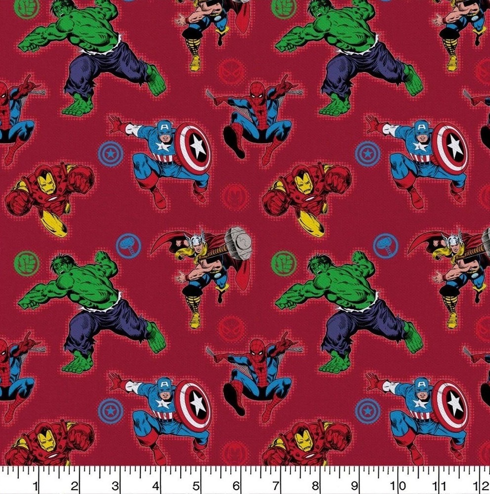 Marvel Comics Avengers Action – Eugene Textiles Cotton (1 Yard, Pre-Cut)