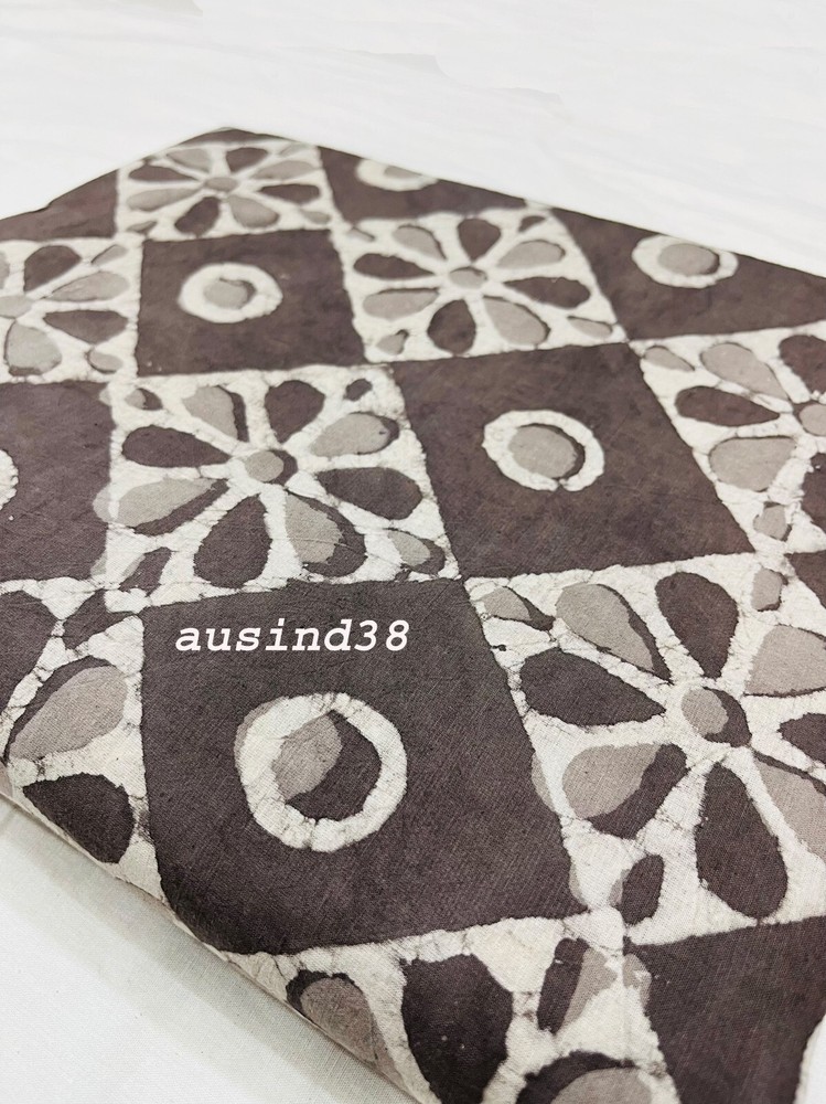 Cotton Multicoloured Hand Block Floral Print Fabric Natural Dyes Indian brown