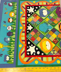 RARE KIM SCHAEFER FABRIC ZOO PARADE PANEL BRIGHT COLORS ANIMALS FAUX QUILT 23X44