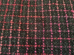 BEUTIFUL FRENCH 100% SILK WOOL BLACK AND RED CHECKERED SHIMMERING FABRIC