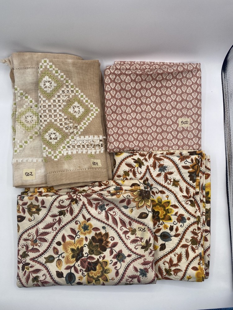 Vintage Cotton Fabric Bundle 5.5 Yards Leaf Floral Table Linen Sewing Lot