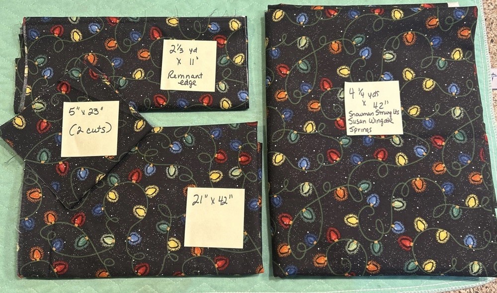4.5 Yds + Extras Snowman Strung Lights Christmas Fabric Material Susan Winget