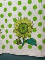 Vintage Mod Flower Power Terry Cloth Fabric Tablecloth Sunflower Polka Dot Retro