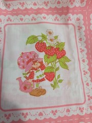 80’s Strawberry Shortcake Pink Squares Fabric Rare 64″x44″ 87 + Squares