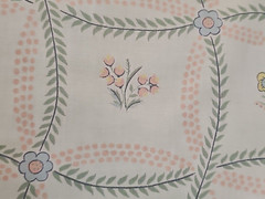 American legacy fabric beige polished cotton w/vines and small flowers 1981