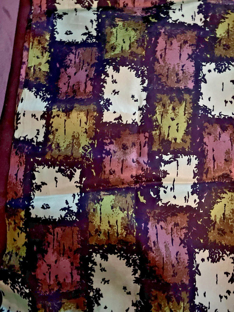 VTG `70s FUNKY Colorful Geometric Silky Synthetic 44″ X 23 Remnant