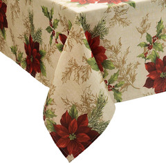 Poinsettia Holiday Tablecloth, Wrinkle Resistant, 60″x120″ Rectangle