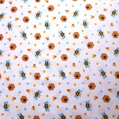 Bee Hive Toss Bumblebee Honeycomb White Multi Cotton Fabric 44″ By The Yard