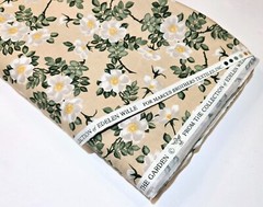 3 YARDS Cotton Fabric – FROM THE GARDEN White Floral Leaves in Tan Marcus