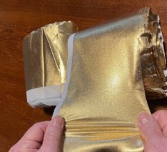 GOLD 4 Way Stretch Vinyl Fabric: Maybe 54 YARDS LONG ( 4″ wide-Ruffles Project?)