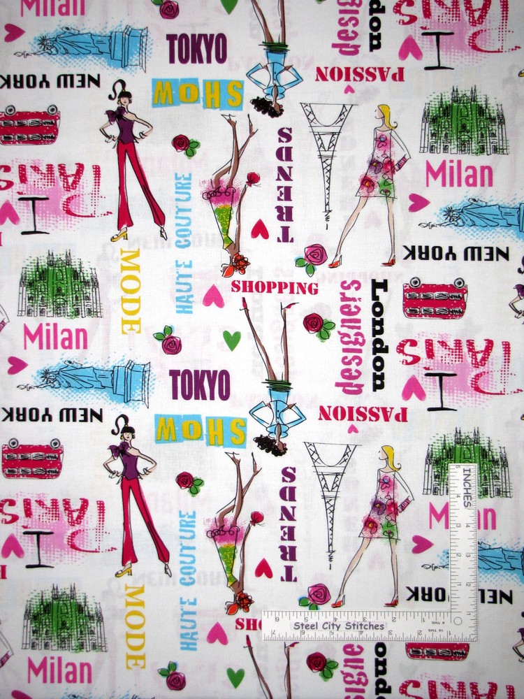 Fashion Runway Paris Milan New York Fabric By The Yard White Cotton Benartex