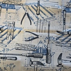Joann Tools Pattern Printed Fabric Beige/Blue/Black 46-59″ Wide