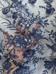 fabric/ 1yard*1.48yard/sequin embroidery Lace/light Green Mesh