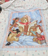 Teddy Bear Baby Story Book Time Cotton Fabric Panel -Animals Bows Balloons
