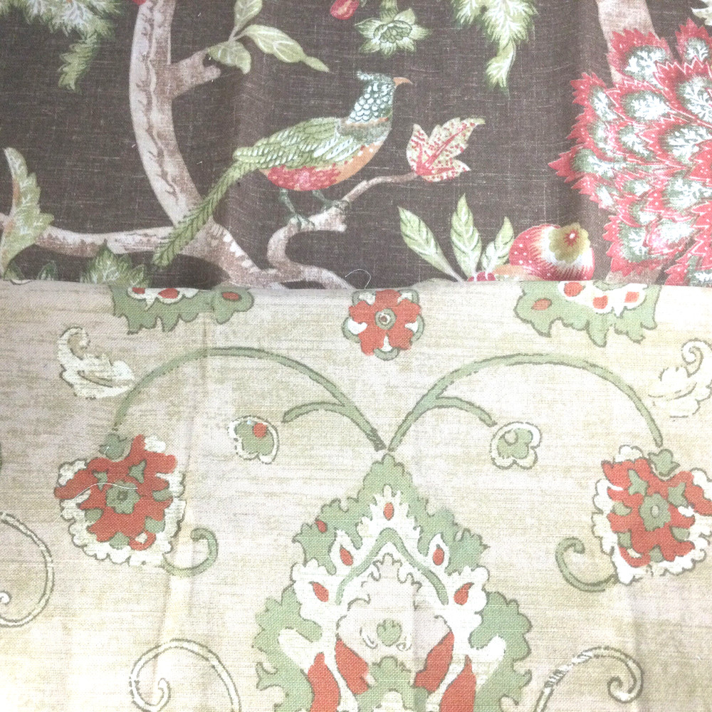Thibaut Remnant Fabric Cotton Birds Flowers Neutral Colors 2 PCS 25″ x 25″ Each