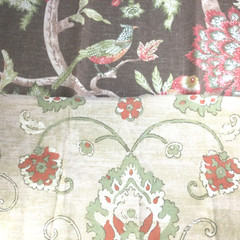 Thibaut Remnant Fabric Cotton Birds Flowers Neutral Colors 2 PCS 25″ x 25″ Each