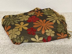 Fabric Remnant Designer Material Brown Flower Power Olive, Orange, Gold 57” X 52