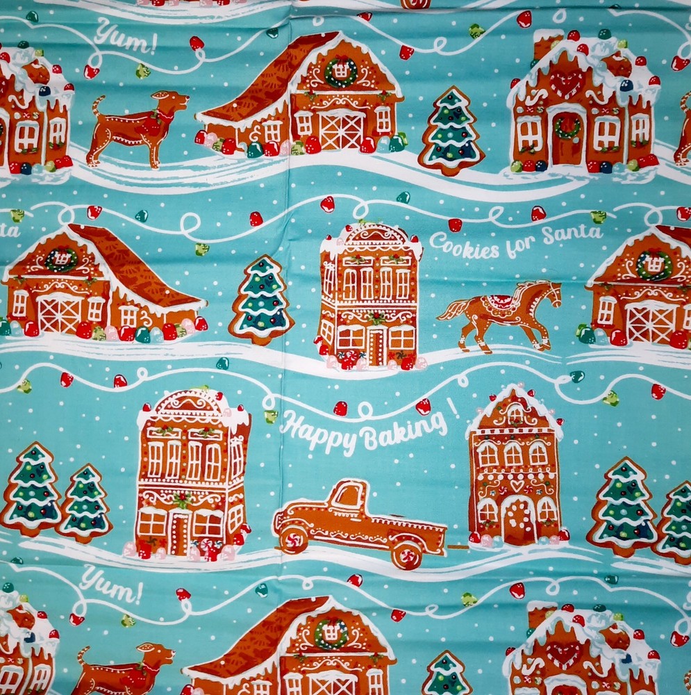 5 Pioneer Woman Fat Quarters Gingerbread Village Cookies for Santa Happy Baking