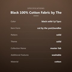 Black 100% Cotton Fabric by The Yard for Sewing DIY Crafting Fashion Design W…
