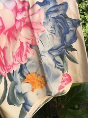 silk 51% and wool 49% floral on white all natural fabric by YARD