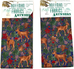NOS Vtg Deer Leaves Forest Fawn Grapes Fabric Hoffman California 2 pc 18″ x 45″