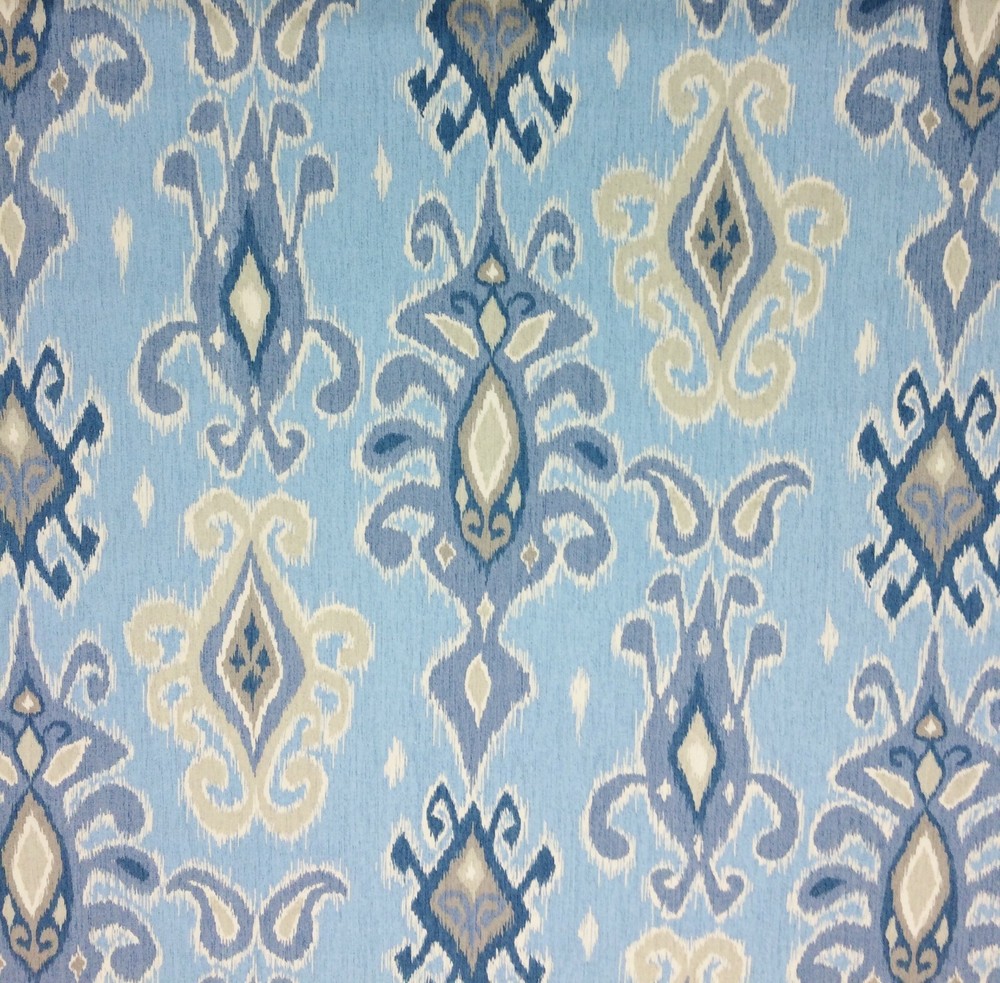 RICHLOOM SIAM HORIZON BLUE IKAT GEOMETRIC MULTIUSE COTTON FABRIC BY YARD 54″W