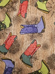 Jo-Ann Glitter Colorful Cowboy Boots Allover Cotton Fabric 37″ X 42″ Wide