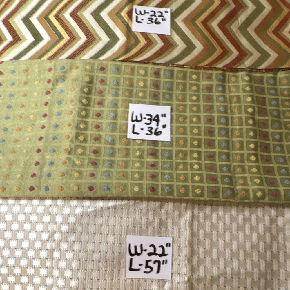 Lot of 3 Upholstery Fabric Remnants Chevron/Geometric 22×36, 34×36, 22×57