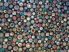 THREAD SPOOLS OF THIMBLE NEEDLES THREADER MORE ON BLUE COTTON FABRIC FQ