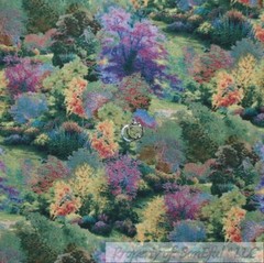 BonEful Fabric FQ Cotton Quilt Rainbow Green Grass Gold Tree Flower Bohemian OOP