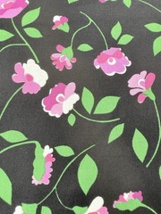 Vintage Whitney Original Design Laurel Black Pink Flower Fabric 2 Yards