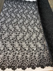 Braelyn BLACK Polyester Floral Embroidery with Sequins on Web Mesh Lace Fabric