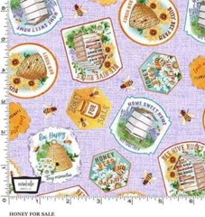 Honey For Sale Bee Culture Collection Michael Miller Fabrics on Purple BTY x 44″