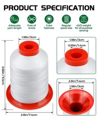 FIVEIZERO Extra Strong Upholstery Thread,White 1000 Meters Bonded Nylon Threa…