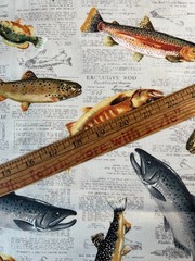 Fabric OOP Fish on Newspaper Exclusively JoAnn Cabin Fishing Cotton 36 L x 44″ W