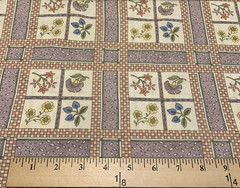 Vtg Floral Fabric By Debbie Mumm For SSI Grid Pattern Muted Lavender Cream BTHY