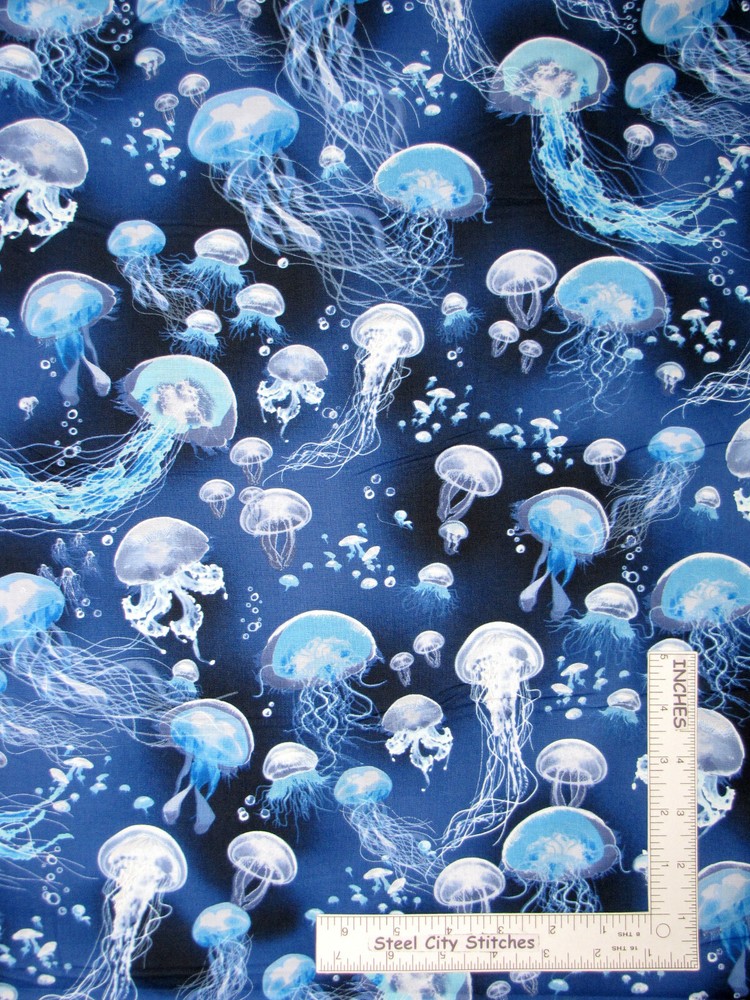 Jelly Fish Sea Ocean Nautical Cotton Fabric Timeless Treasures C7981 By Yard