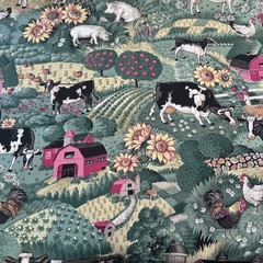VTG 90s Joan Kessler Concord Fabrics Farm Print Cotton Fabric 5+ yds x 44 in USA