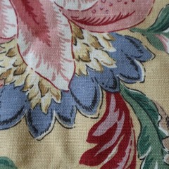 Vtg Linen Jay Yang Spectrum Home Fabric, Yellow, Pink, Blue Floral 2.4 yds