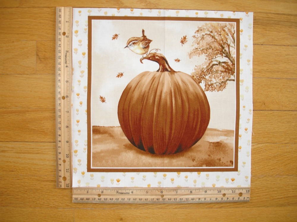 Fall Autumn Bird Pumpkin Leaves Cotton Quilt Fabric Block