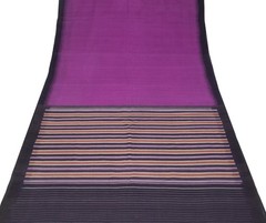 Sushila Vintage Purple Temple Border Scrap Saree Pure Cotton Woven Sari Fabric