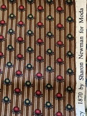 Maroon Lt Brown Abstract Flowers on Stripe Brown Fabric Moda Legacy 1870 Repro