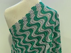 KELLY GREEN SILVER Guipure Rhinestones Bridal Lace Fabric 50” Width 1 Yard