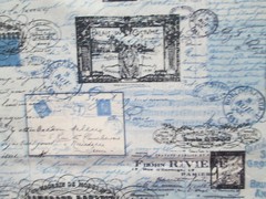 VINTAGE PARIS SCRIBE POST CARDS MARKS EIFFEL TOWER BLUE COTTON FABRIC FQ