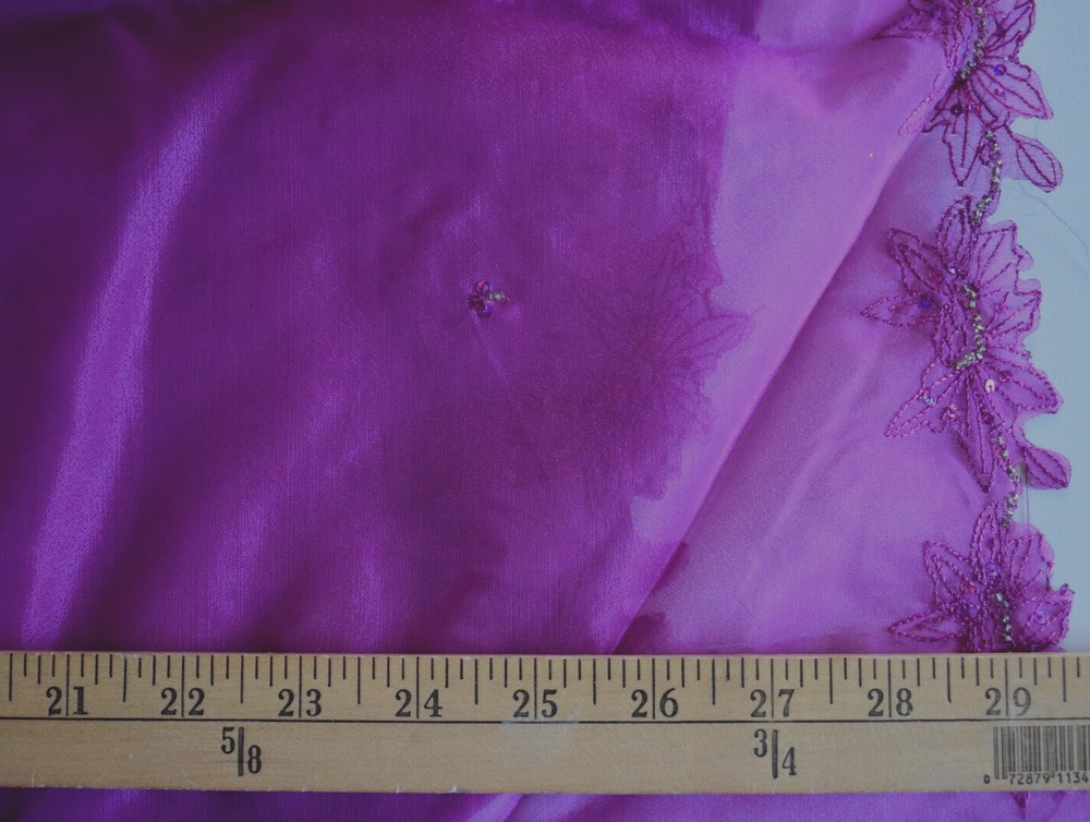 ORCHID SOLID EMBROIDERED BEADED BORDER SHEER POLYESTER FABRIC 4 1/2 YARDS