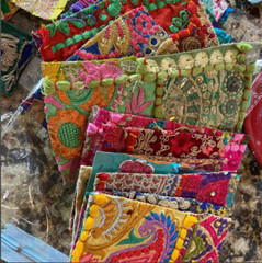 Vintage Embroidered Sari Scraps Bohemian Decorative Swatches Junk Journal Scraps