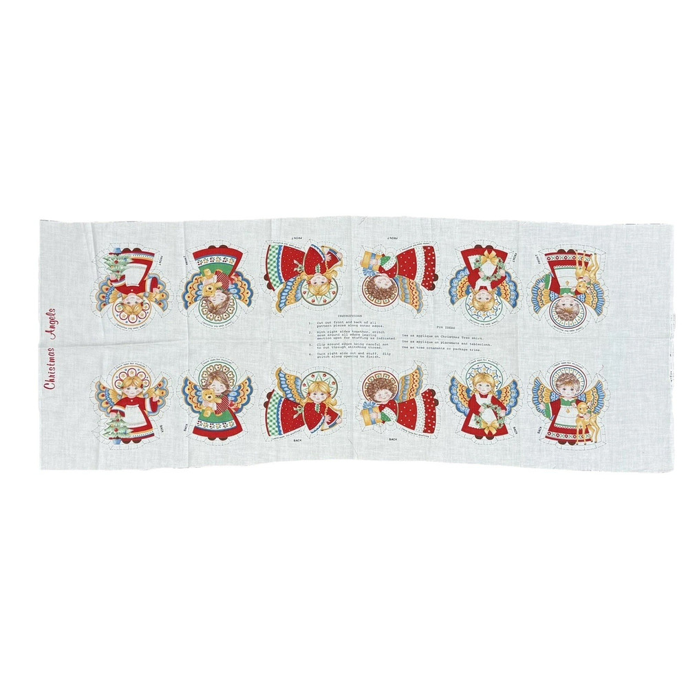 Vintage Cranston Cut & Sew Fabric Panel CHRISTMAS Angels Ornaments Xmas Sewing